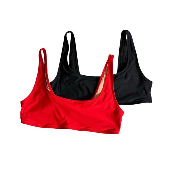 J. Crew 1989 Scoop Neck Bikini Swimsuit Tops Women's XL Red Black No Padding - Picture 1 of 14